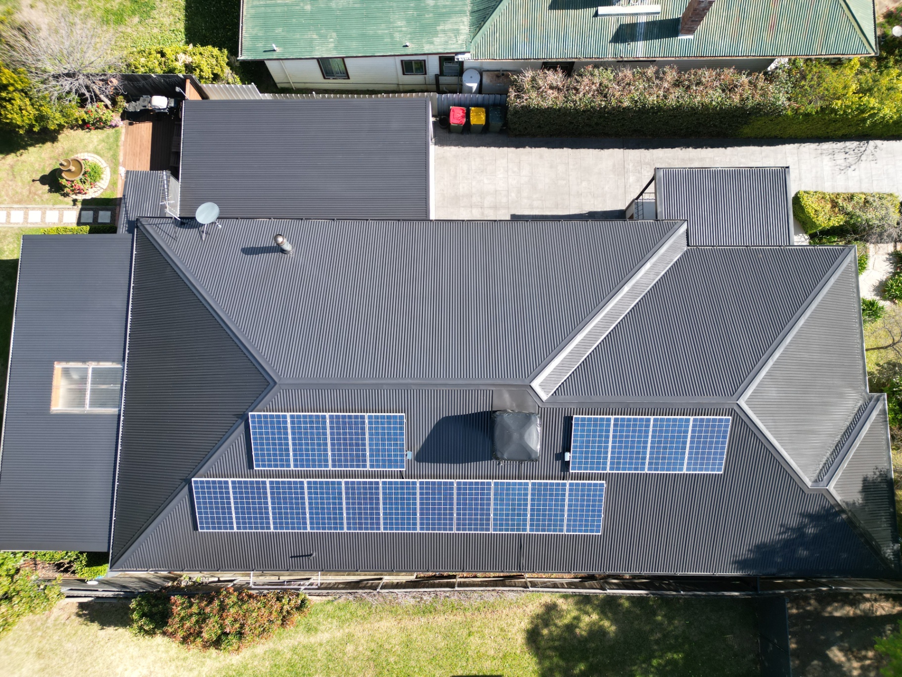 Aerial of the Same Roof After Repainting in Monument With Solar Panels Refitted